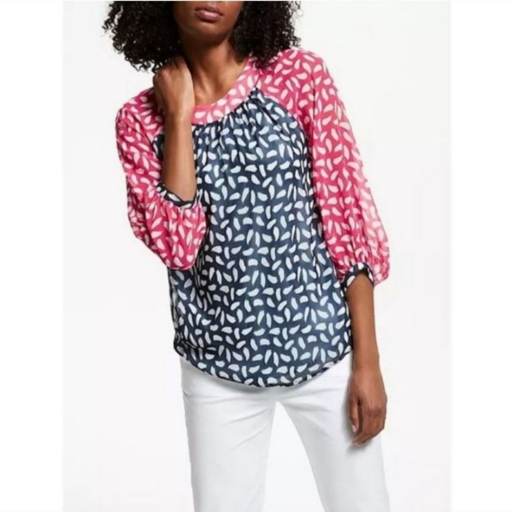 Boden Sylvie Two Tone Balloon Sleeve Blouse Sz 2